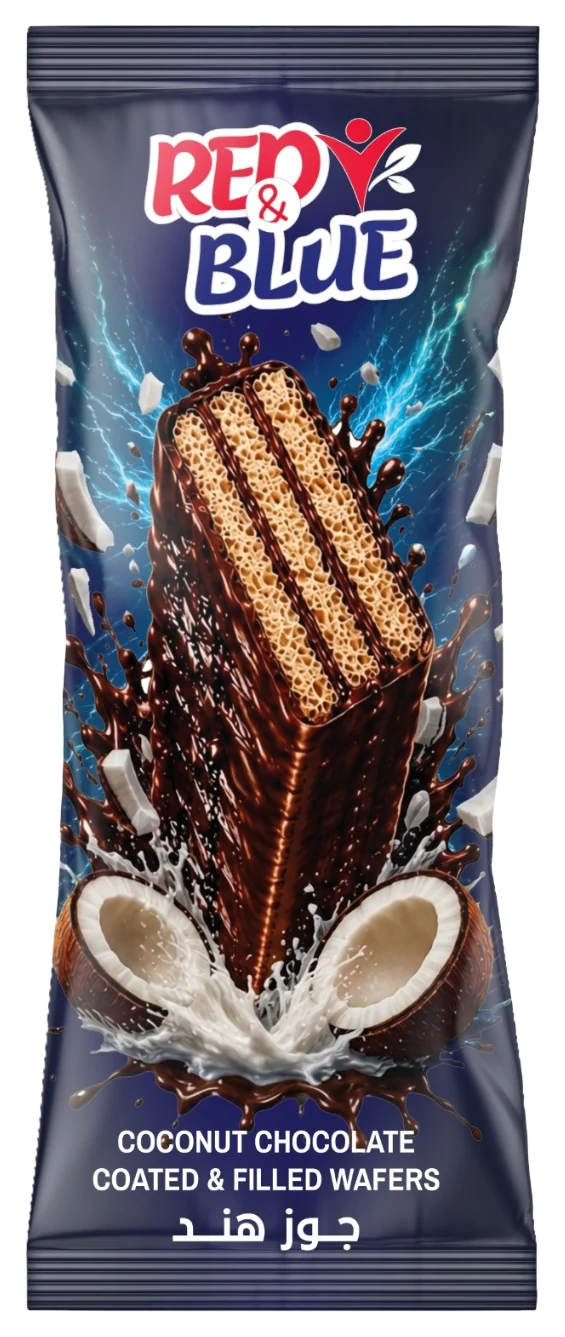RED AND BLUE Coconut Chocolate Coated & Filled Wafers, Single pack pack